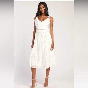 Lulus White Tie-Strap Pleated Midi Dress